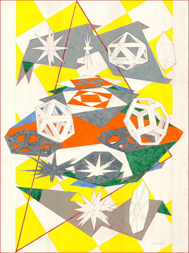 Platonic Triangulation, 22 x 30 inches, body color on paper, 2008