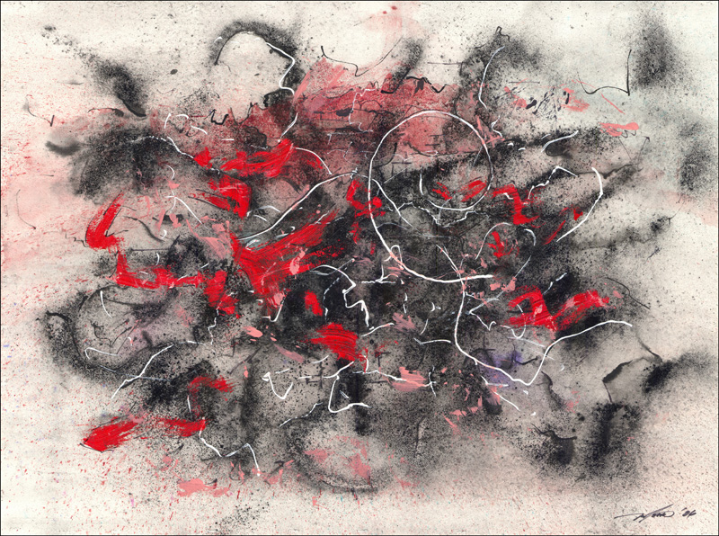 "Sin título 012 de Ricardo Morín 
56 x 76 cm Acuarela, carboncillo, óleo, corrector líquido y tinta sobre papel 
2006